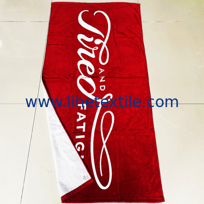 100% cotton reactive printed large logo beach towel