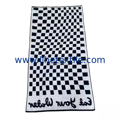 Black and white personilised jacquard recycled 500gsm luxury heavy  beach towel