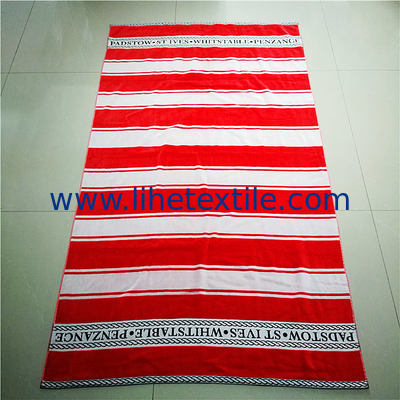 100% cotton velour woven jacquard custom logo beach towel stripe beach towel