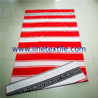 100% cotton velour woven jacquard custom logo beach towel stripe beach towel