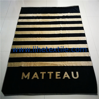 100% cotton velour woven jacquard custom logo beach towel stripe beach towel