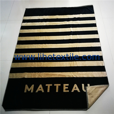 100% cotton velour woven jacquard custom logo beach towel stripe beach towel