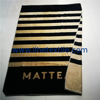 100% cotton velour woven jacquard custom logo beach towel stripe beach towel