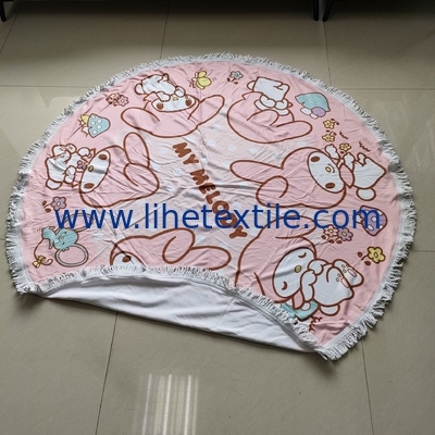 wholesale customized pink microfiber sand free  printed round beach towels with tassels