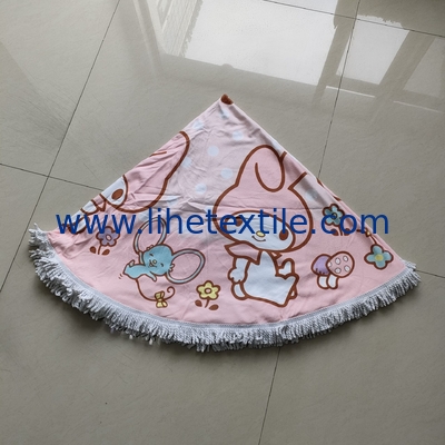wholesale customized pink microfiber sand free  printed round beach towels with tassels