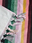 Large organic  100% cotton recycled  beach towel with tassels custom print stripe beach towel