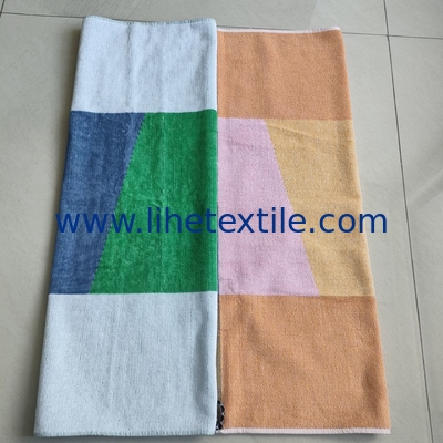 Wholesale 100%  cotton jacquard beach towel beach towels green and orange vertical stripes sublimation beach towels