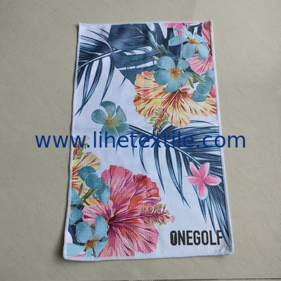 RPET plastic bottle fiber custom design double side printed recycled microfiber waffle sand free beach towel