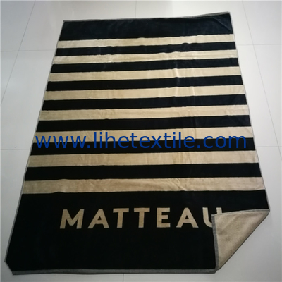 100% cotton velour woven jacquard custom logo beach towel