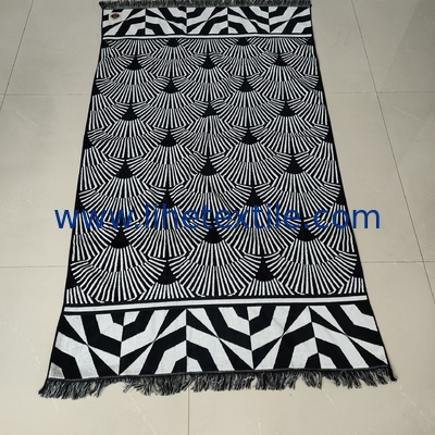 high quality thick complex pattern cotton terry loop jacquard beach towel with tassel