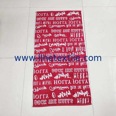 Red custom beach towels 100% thin organic cotton terry checkered word printed woven jacquard beach towels with logo cust