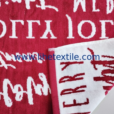 Red custom beach towels 100% thin organic cotton terry checkered word printed woven jacquard beach towels with logo cust