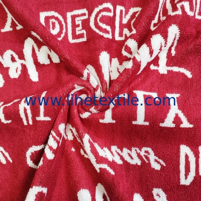 Red custom beach towels 100% thin organic cotton terry checkered word printed woven jacquard beach towels with logo cust