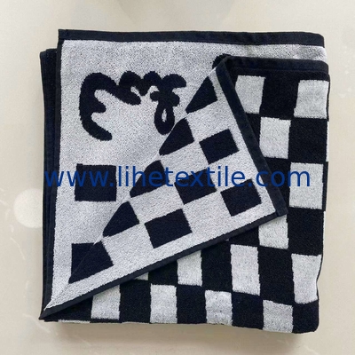 Wholesale 100% Cotton custom Jacquard black and white Elements Of A Checkerboard Grid Towel with logo