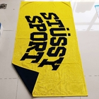 Black beach towel 450gsm velour black and orange yellow yarn dyed jacquard custom beach towels
