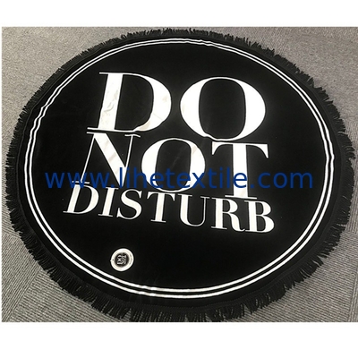 Wholesale Bulk Large Custom Black Cotton Printed Tassels Round Beach Towel With Logo