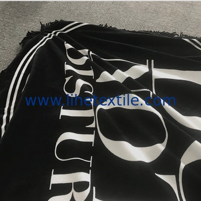 Wholesale Bulk Large Custom Black Cotton Printed Tassels Round Beach Towel With Logo