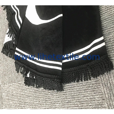 Wholesale Bulk Large Custom Black Cotton Printed Tassels Round Beach Towel With Logo