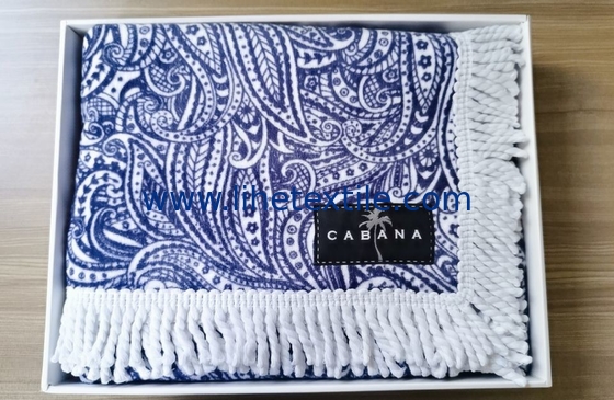 100% Cotton Custom Gift Box Packaging Personalized Square Woven Mandala Printed Beach Towel With Tassel