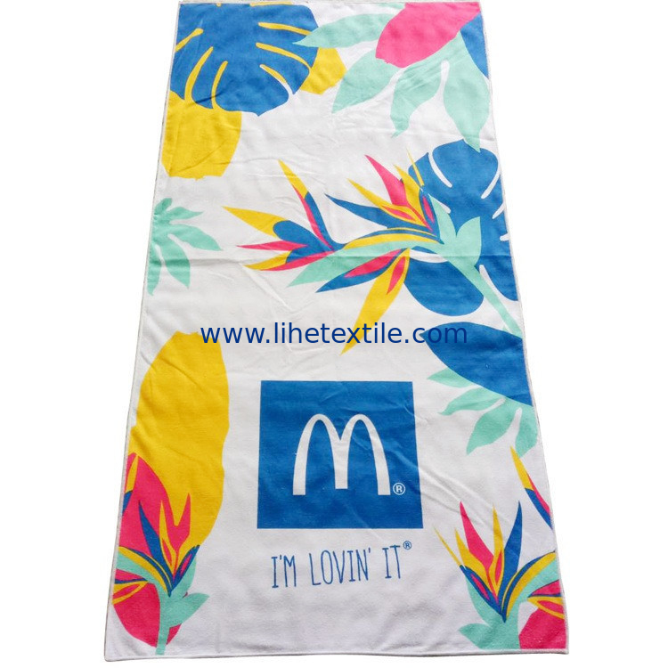 Private label soft quick dry beach towel serviette de plage custom 100% polyester microfiber disperse print beach towels