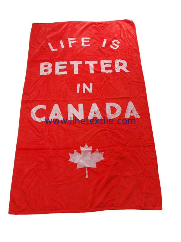 100% cotton red bath towel custom logo velour woven jacquard beach towel with logo