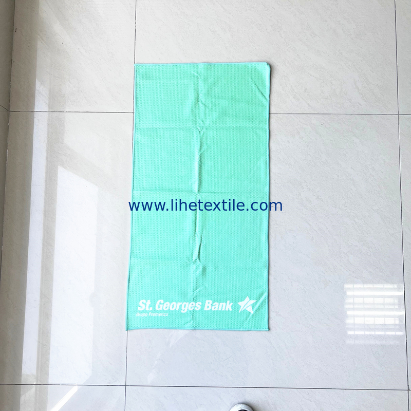 summer quick dry recycled plastic custom printed green microfiber waffle sand free recycled beach towel
