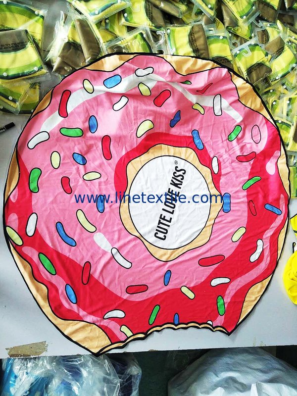 High Quality Wholesale Custom Microfiber Suede Towel Printed Pink Donuts Profiled Towel Sand Free Beach Towel