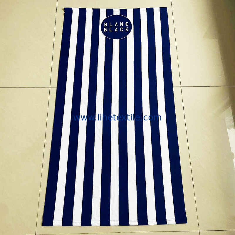 Wholesale Custom Digital Sublimated Printed Logo Sand Free Quick Dry Blue And White Stripe Microfiber Beach Towel