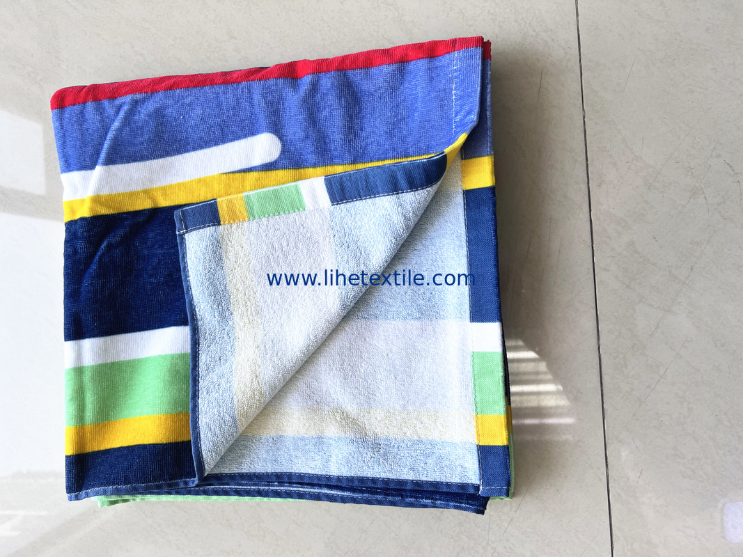 100% Cotton thick stripe rainbows beach towel with logo custom print organic cotton beach towel
