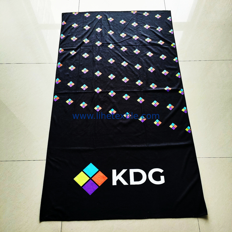 Wholesale Custom Digital Printed Microfiber 100% polyester Beach Towel With  Logo Black Oversize Beach Towel