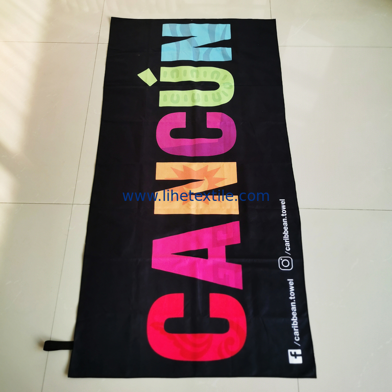 RPET plastic bottle fiber custom design double side printed recycled microfiber suede beach towel with logo