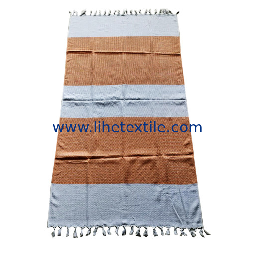 Rectangle Striped White Orange Custom Large 100% Cotton Turkish Beach Towel With Tassels