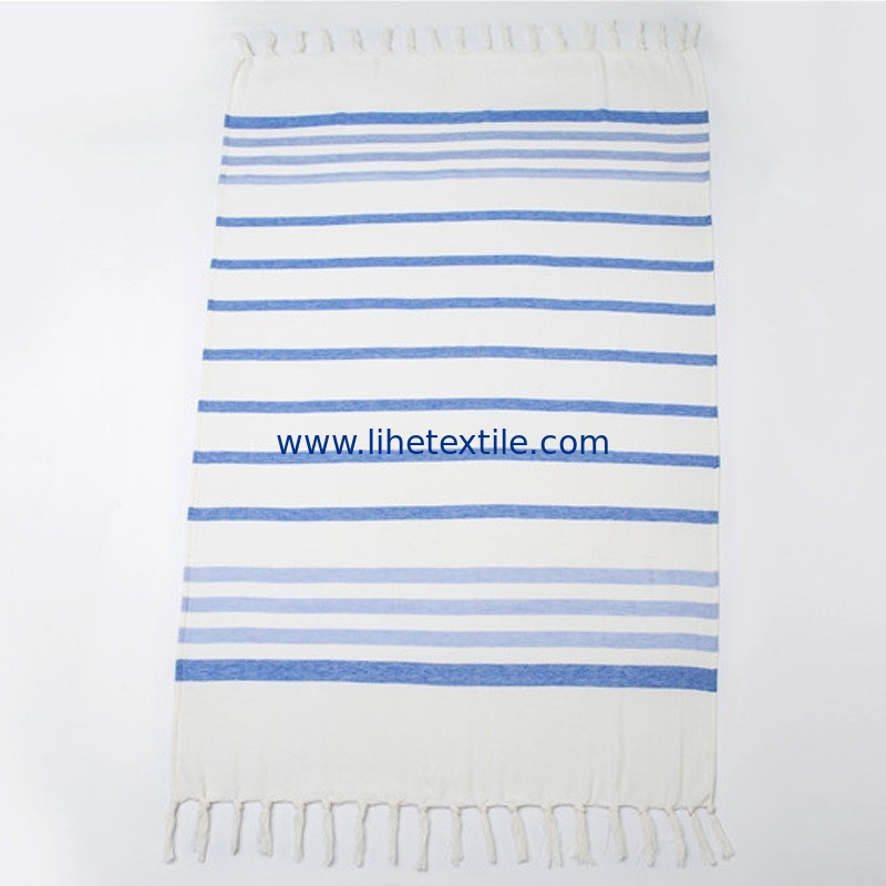100% Cotton Turkish Tassel Beach Towel Yarn-Dyed Jacquard Blue And White Stripe Beach Towel