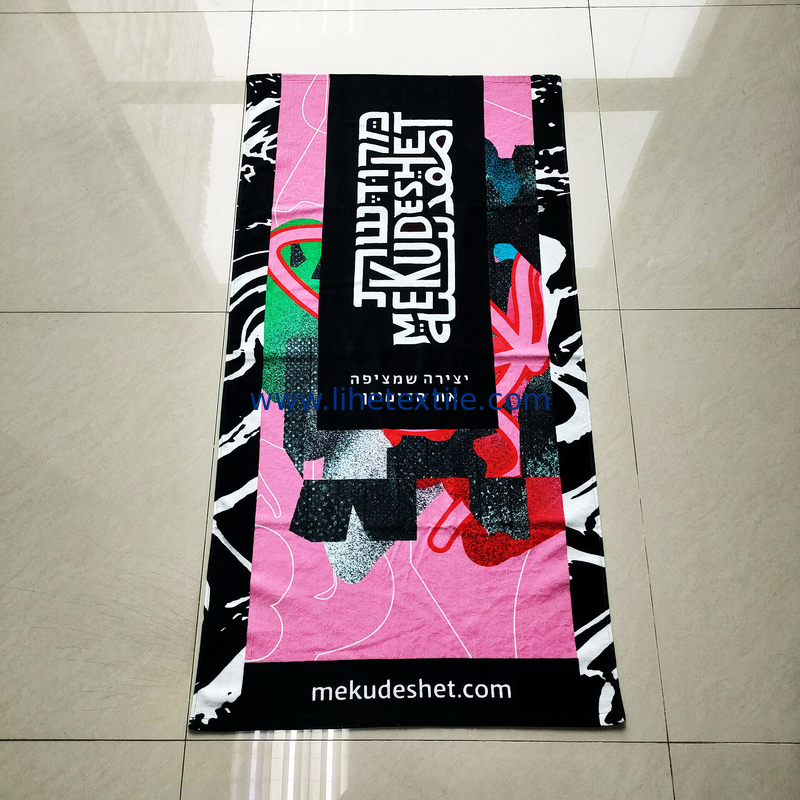 Wholesale custom 100% cotton large beach towel with logo printed luxury designer beach towel