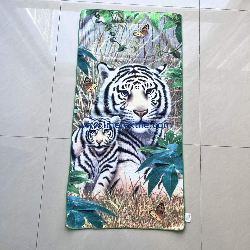 Recycled Microfiber sand less beach towels with digital printing tiger beach towel