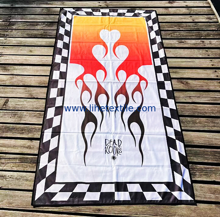 Wholesale microfiber suede fabric beach towel printed custom design double side beach towel with embroidery logo persona