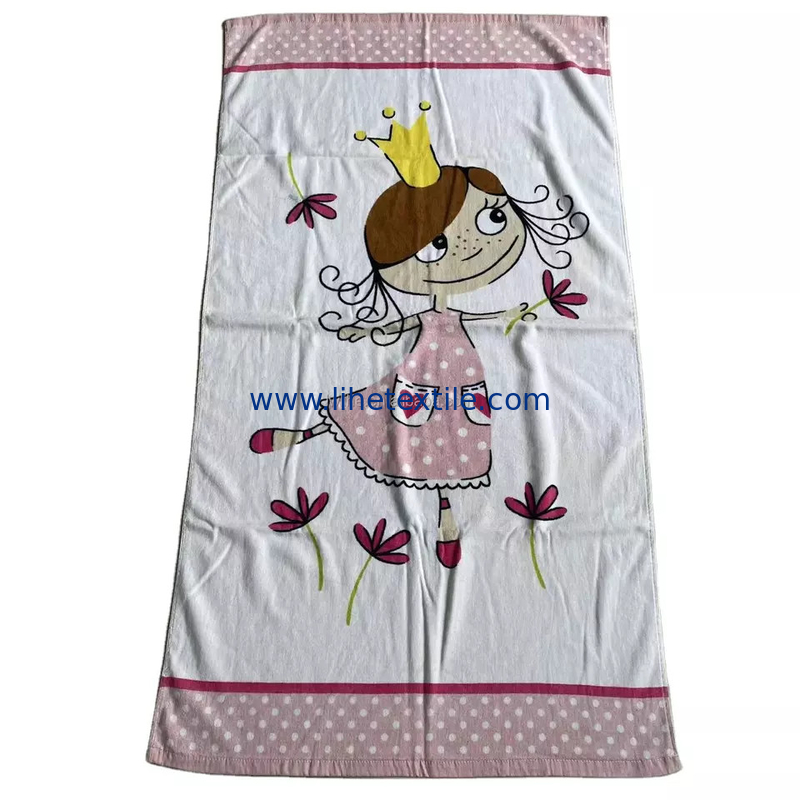 Custom logo printed kids beach towel 100% cotton kids wholesale custom printed organic baby children pink girly beach to