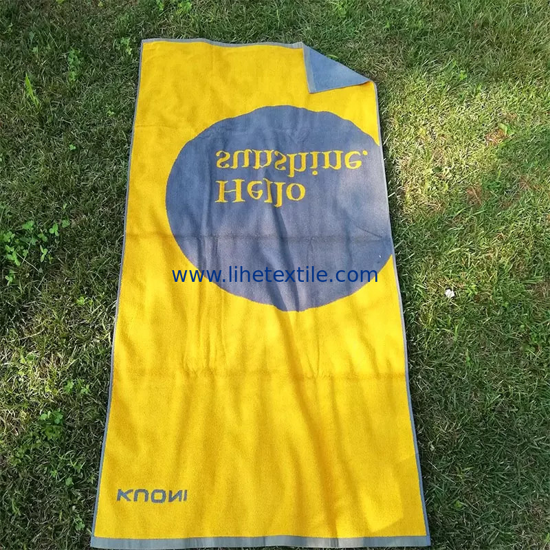 Customized yellow color 100% organic jacquard beach towel water absorbent towels