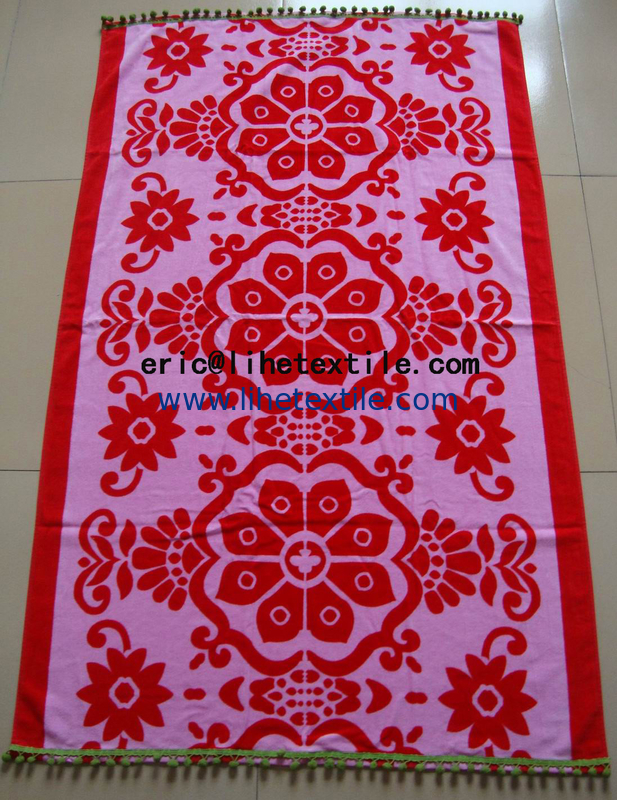 printed beach towel with your logo , 100% cotton material , with fringes