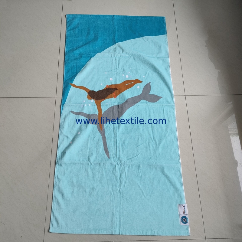 wholesale  100% cotton  animal print beach towel custom print kids ocean animal cartoon beach towel