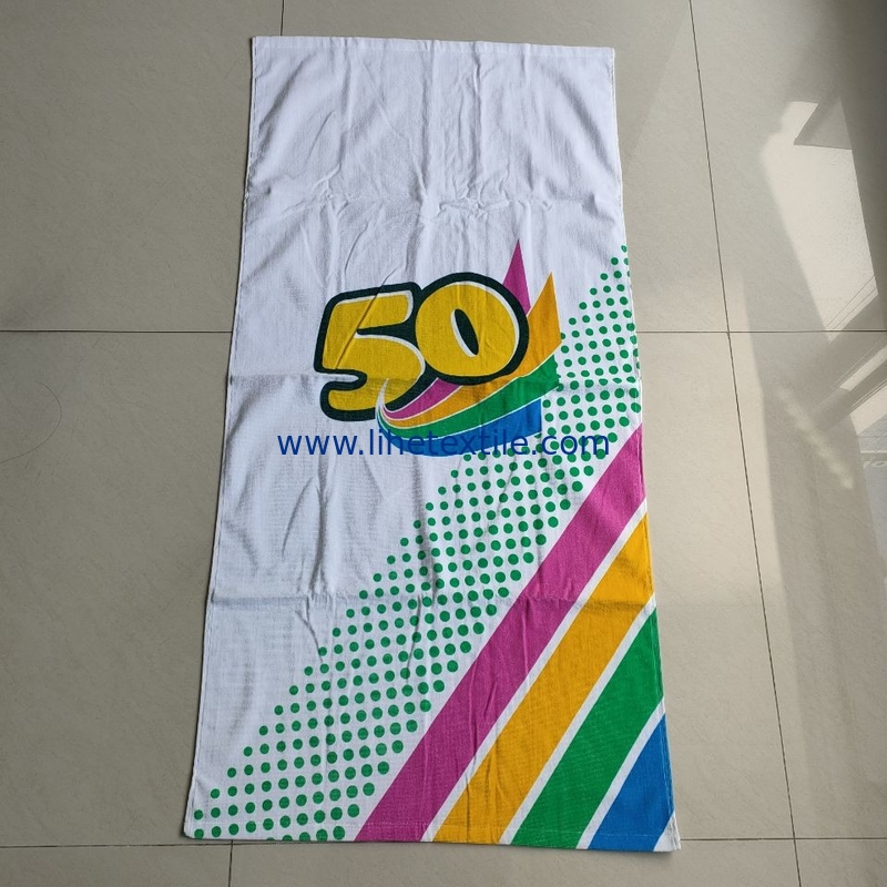 New design light weight summer beach towel with logo custom sublimation white cotton  printed beach towel