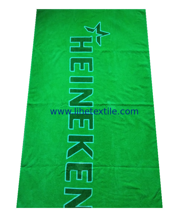 China Manufacture Green Color Organic Cotton Beach Towels With Logo Custom Print Good Quality