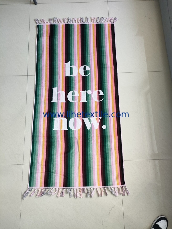 Large size white tassel print design jacquard beach towel velour cotton printing towel