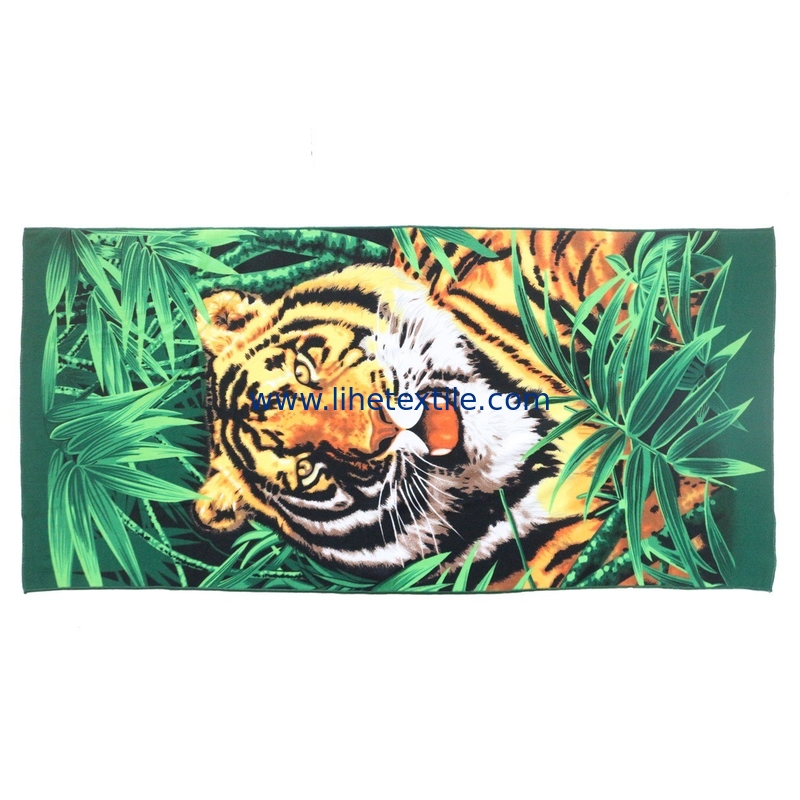 Custom Tiger Printed Microfiber Quick Drying Beach Towel
