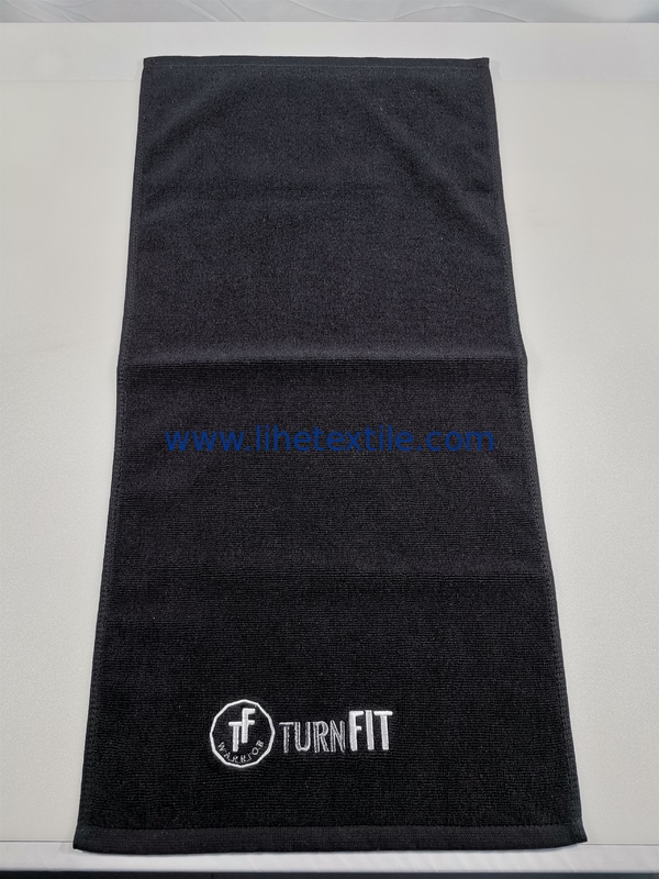 Wholesale 100% cotton plain black hand towel with embroidery logo sport gym towel