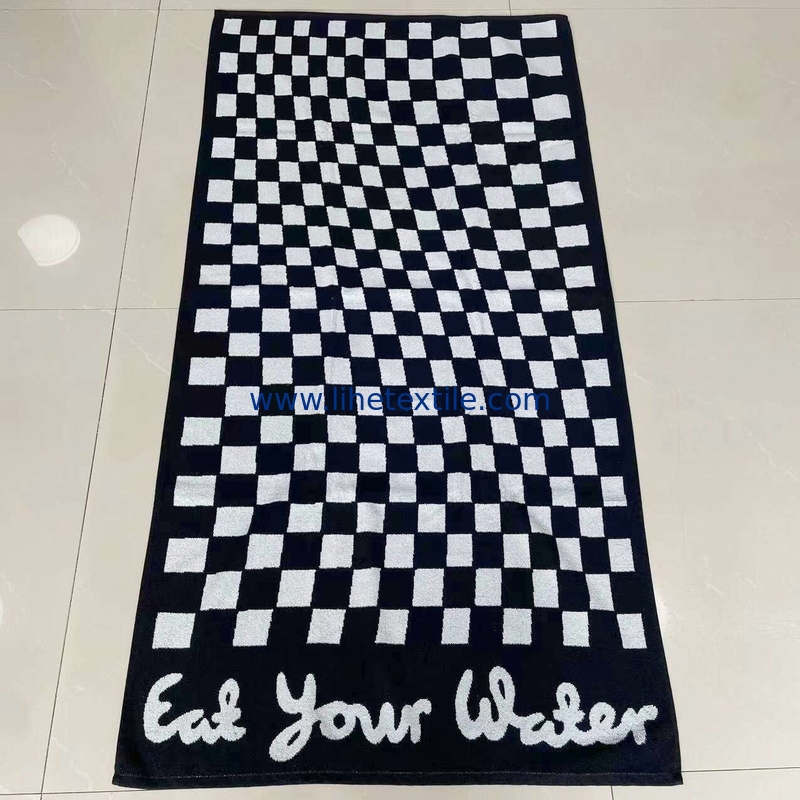 Wholesale 100% Cotton custom Jacquard black and white Elements Of A Checkerboard Grid Towel with logo