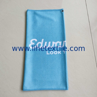 RPET bottle recycled polyester material waffle fabric custom design double side print beach towel with logo supplier