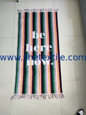 Large organic  100% cotton recycled  beach towel with tassels custom print stripe beach towel